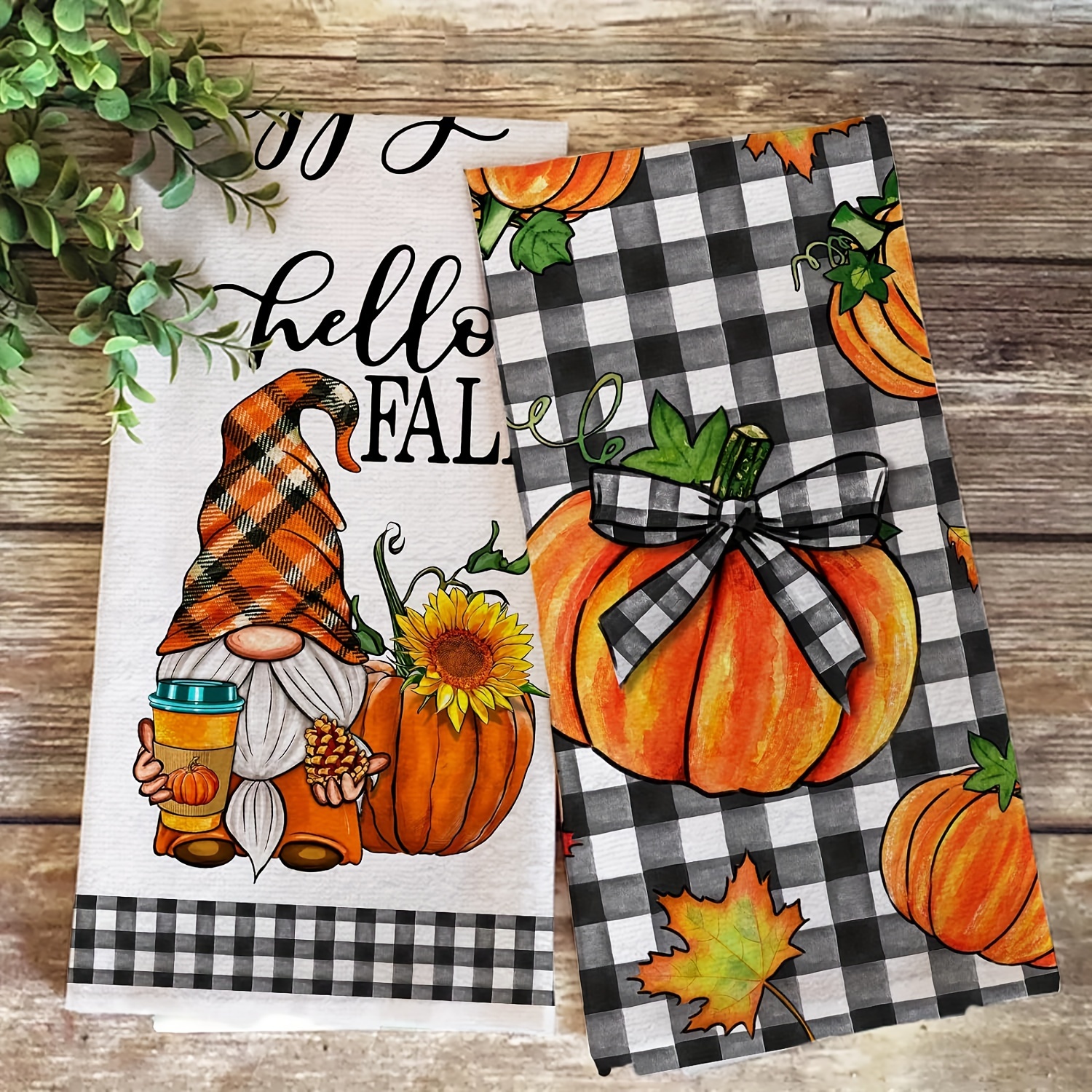 

Set Of 2 Microfiber Kitchen Towels - Modern Cartoon Pumpkin & Sunflower Print, Soft 250 Gsm Oblong Tea Towels, Fall Seasonal Decor, Machine Washable, Fade Resistant, Absorbent Dish Towels