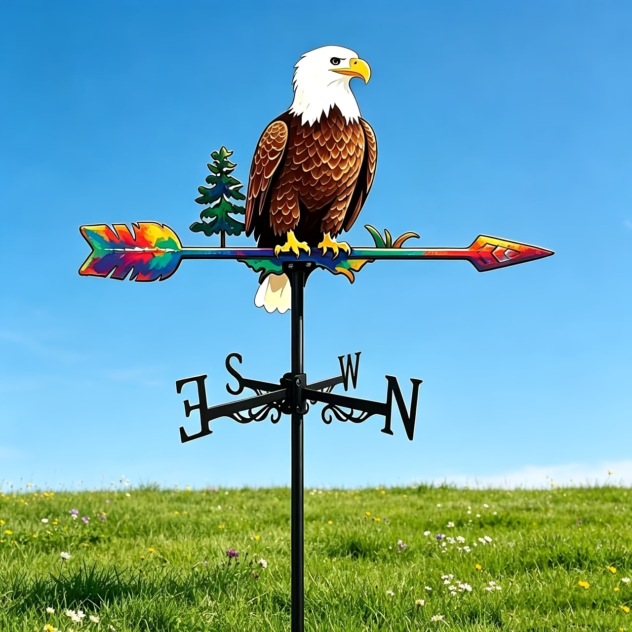 TEMU 1pc Eagle Weather Vane, Colorful Garden Outdoor Decorative Ornament, Christmas, Halloween, Thanksgiving, Day, Birthday, Housewarming Gift