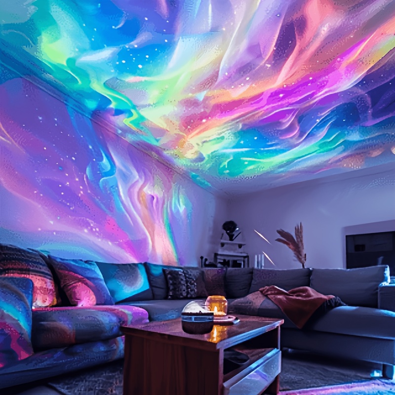 TEMU Lampe projecteur de galaxie Aurores Boréales pour adultes, projecteur de plafond nuit étoilée réglable à 7 couleurs, lampe de table à projection
