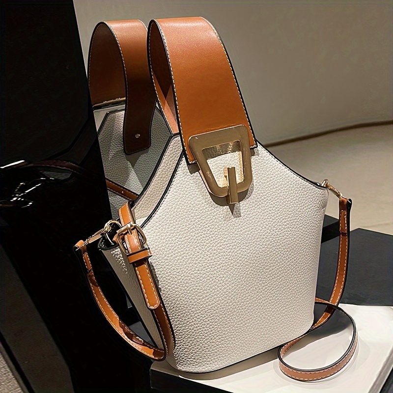 

Elegant & White Bucket Bag With Adjustable Strap, Golden- Lock Closure, Large Capacity For Women – Stylish Commuter Bag For Use, Crossbody Bag