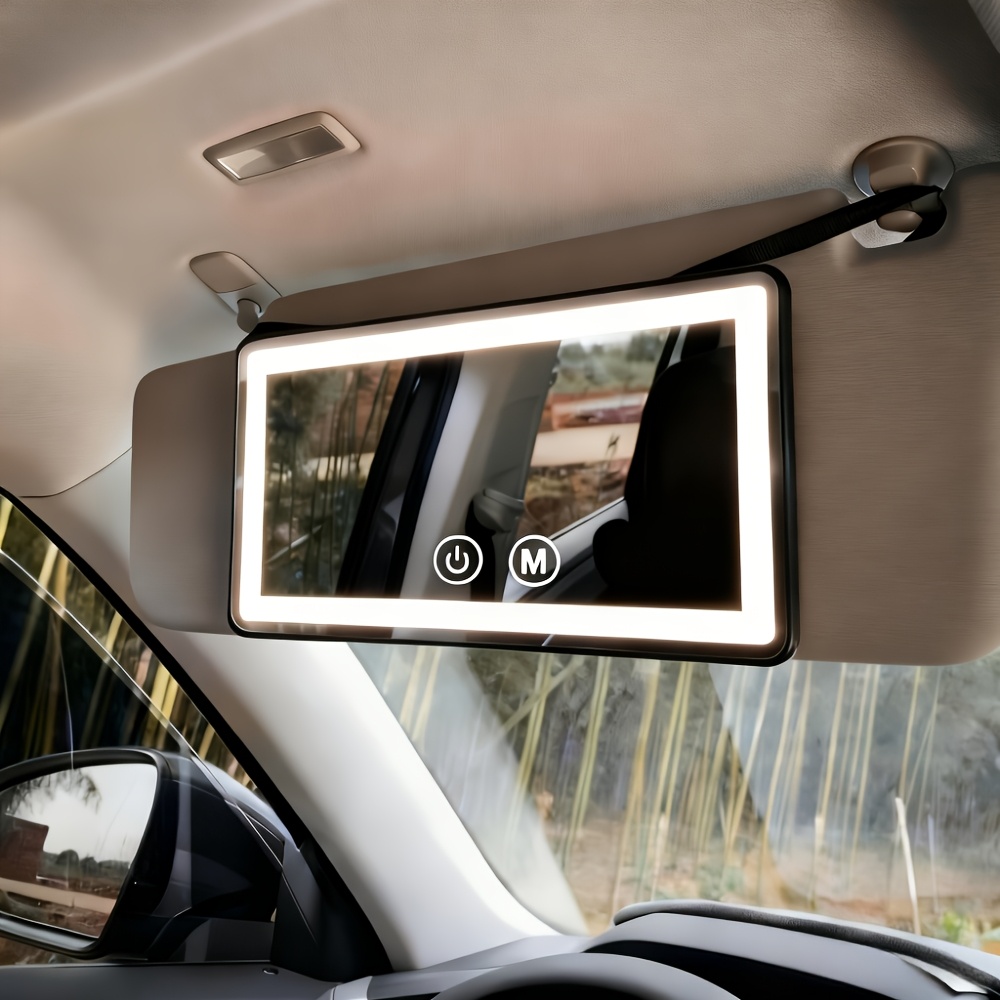TEMU Espejo de Maquillaje para Coche con Luces LED, Espejo de Visera Solar para Mujer, de Luz, 3 Niveles de , Funciona con Batería, Ángulo Ajustable,