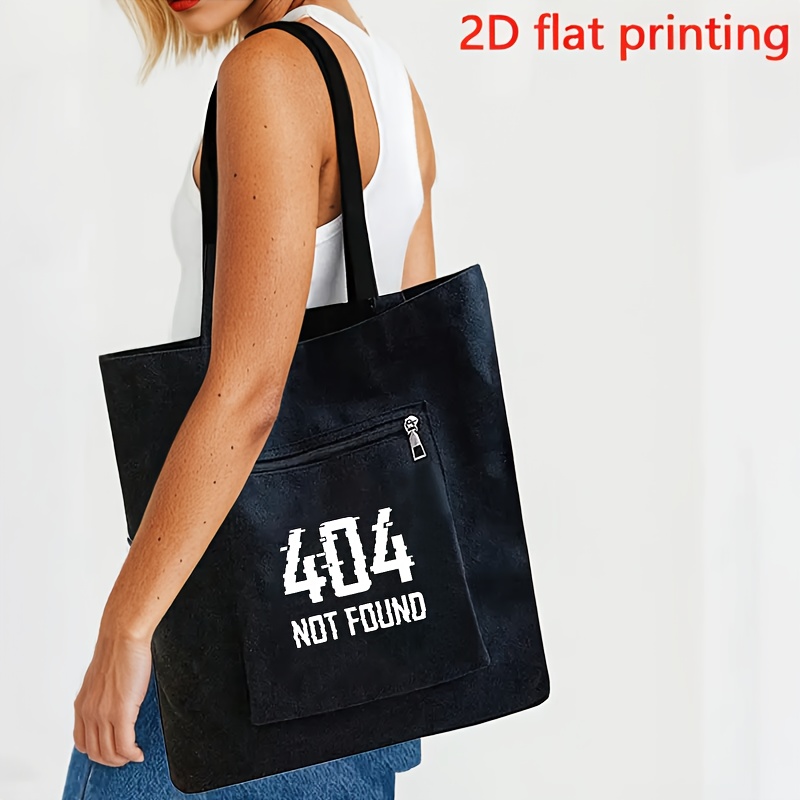 TEMU Large Capacity 404 Print Tote Bag - Spacious And Durable Shoulder Tote Bag, Laptop Shoulder Bag With Zipper Closure, Foldable Design, Suitable