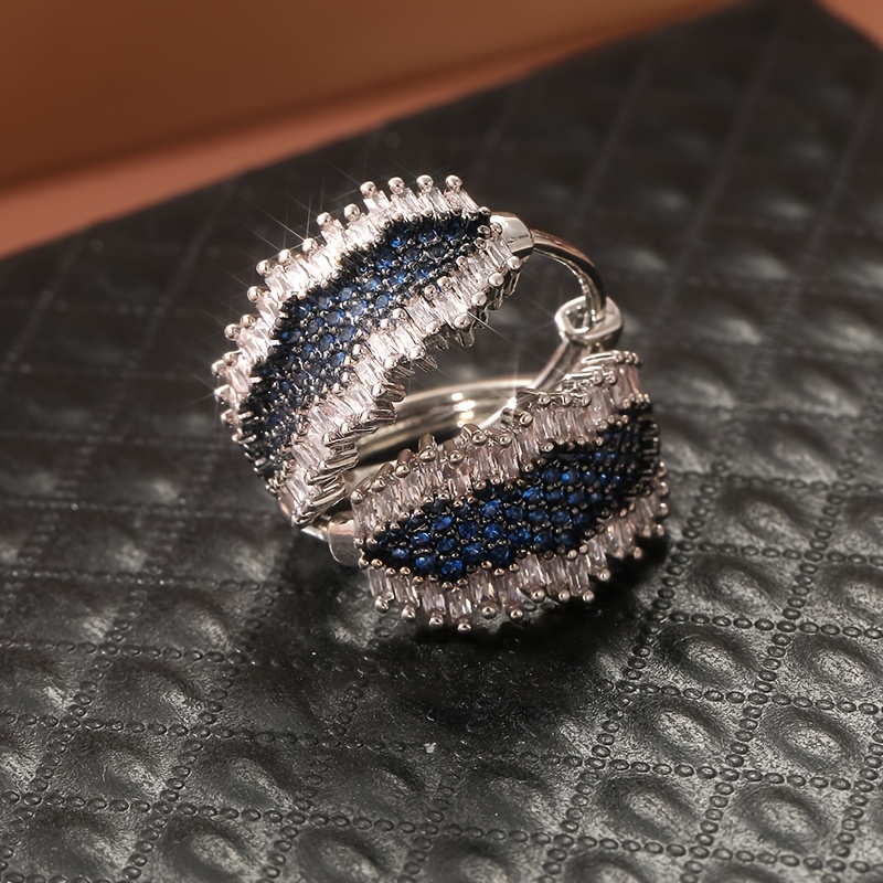 elegant vintage boho hoop earrings with square synthetic zirconia wrap and blue cubic zirconia accents 925 silver plated copper   christmas daily wear and special occasions gift ready Product details 3
