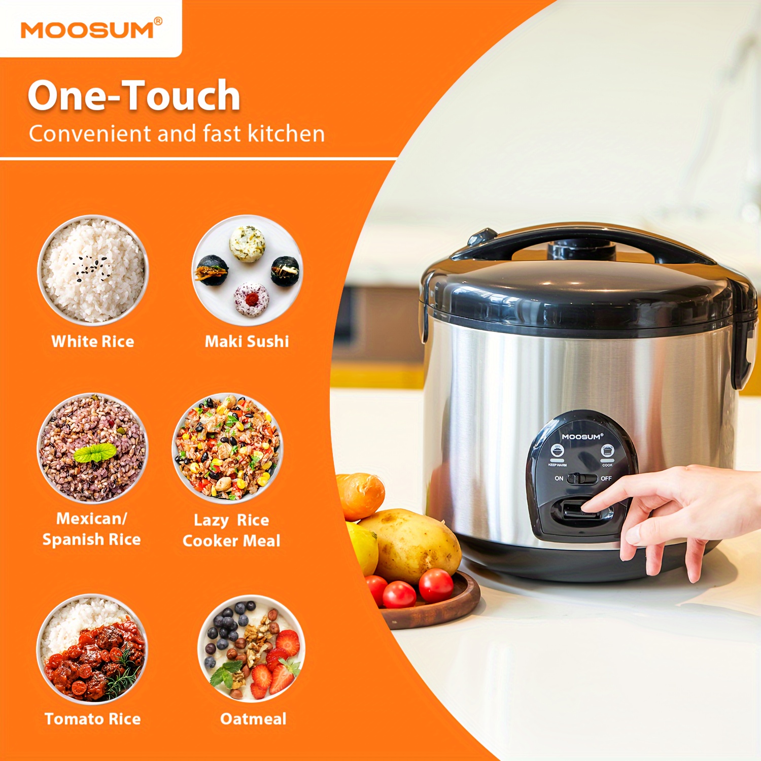 

Moosum Electric Rice Cooker With 1 Touch For Asian Japanese Sushi Rice, 10-cup Uncooked/20-cup Cooked, Fast&convenient Cooker With Steamer, Stainless Steel Housing And Auto Warmer