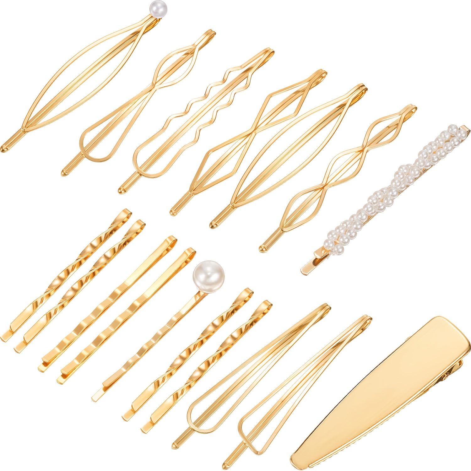 TEMU Ensemble de 17 épingles à cheveux dorées, barrettes géométriques, pinces à cheveux décoratives en métal doré, bijoux de coiffure, accessoires