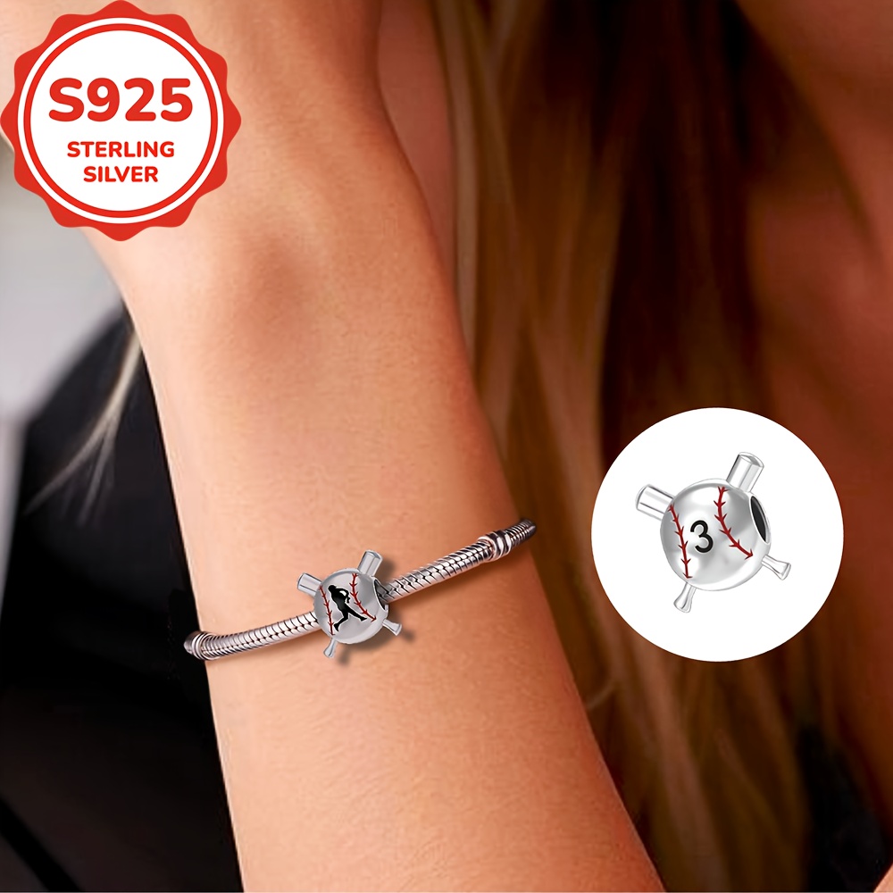 925 Sterling Silver Baseball Inspired Charm, Sports Gift