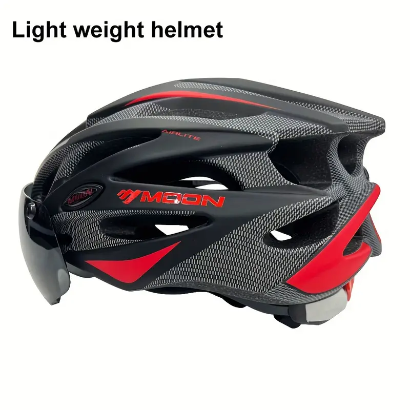 moon ultralight cycling helmet with removable visor black red adjustable multi use for road mountain biking unisex adult uncharged unisex cycling gear modern helmet design adjustable strap helmet details 5