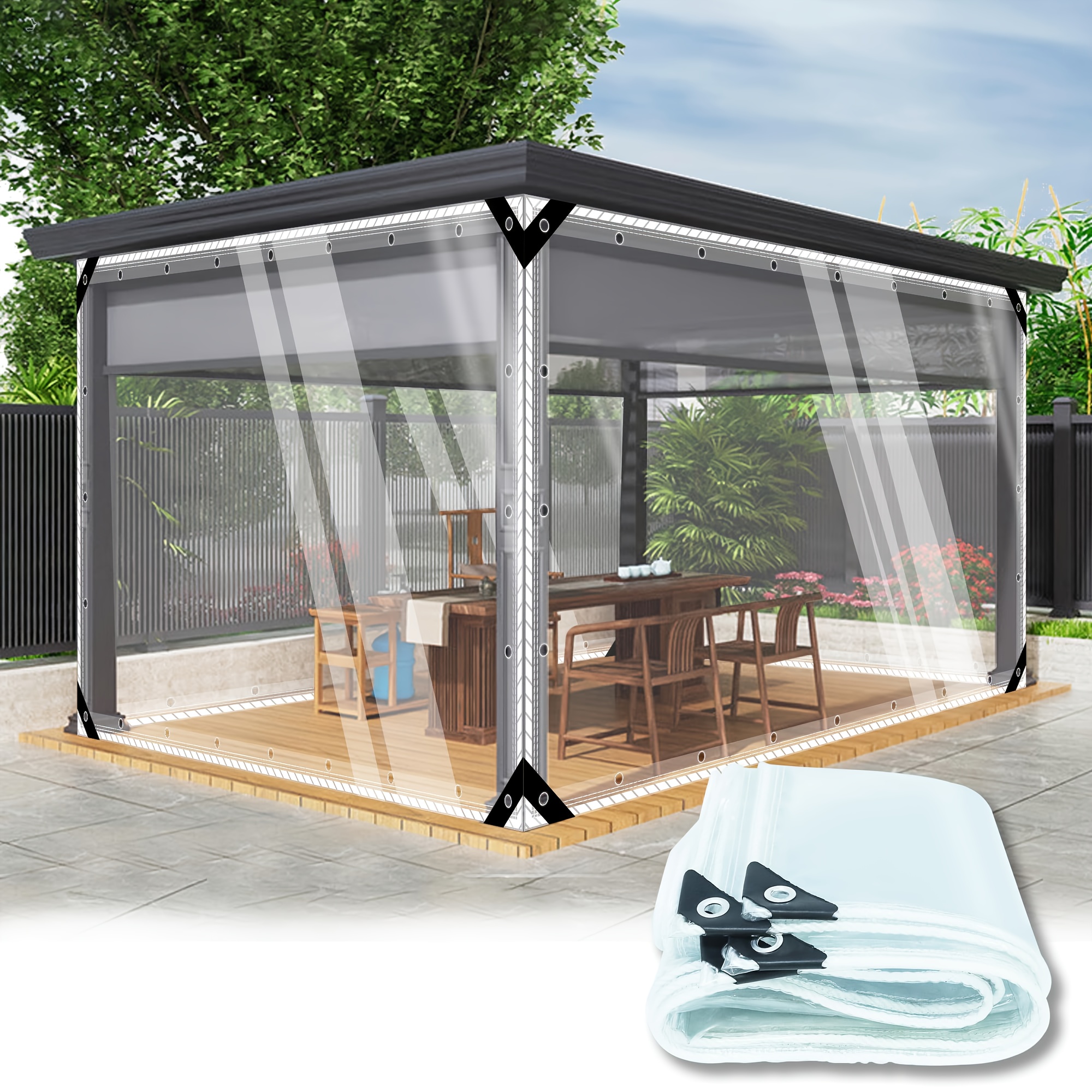 TEMU Clear Tarps Heavy Duty Water Resistant, 20 Mil Thickened Transparent Tear Resistant Pvc Vinyl Tarpaulin Enclosure With Grommets And Reinforced