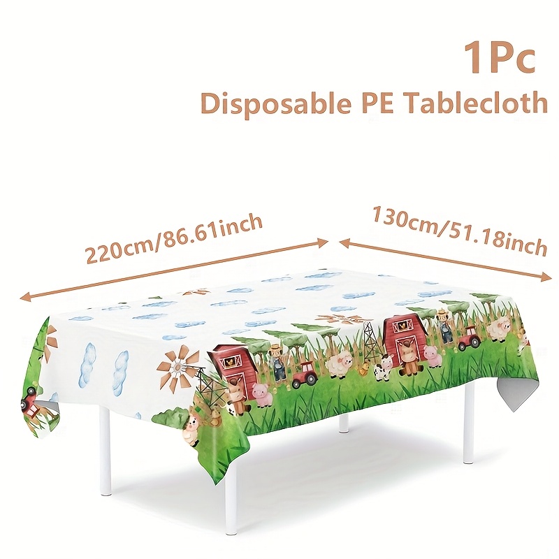 Image of 1pc, Farm Theme Tablecloth, 130 X 220cm Pe Tablecover, Farm Animals Table Cloth, Birthday Party Decoration, 1st Birthday Party Decor, Party Favor, Baby Shower Party Supplies