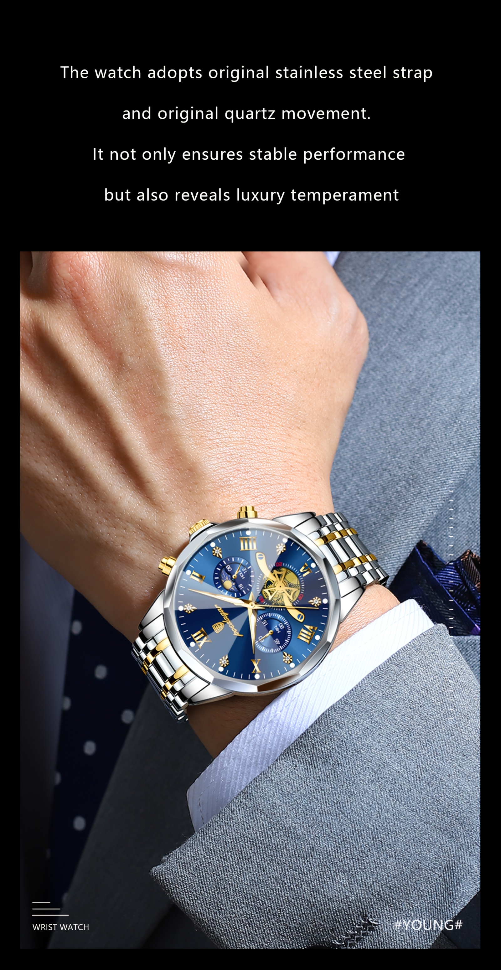   mens luxury watch waterproof luminous chronograph wristwatch with calendar stainless steel korean style quartz watch suitable for swimming daily wear ideal gift for christmas fathers day 3atm Product details 1