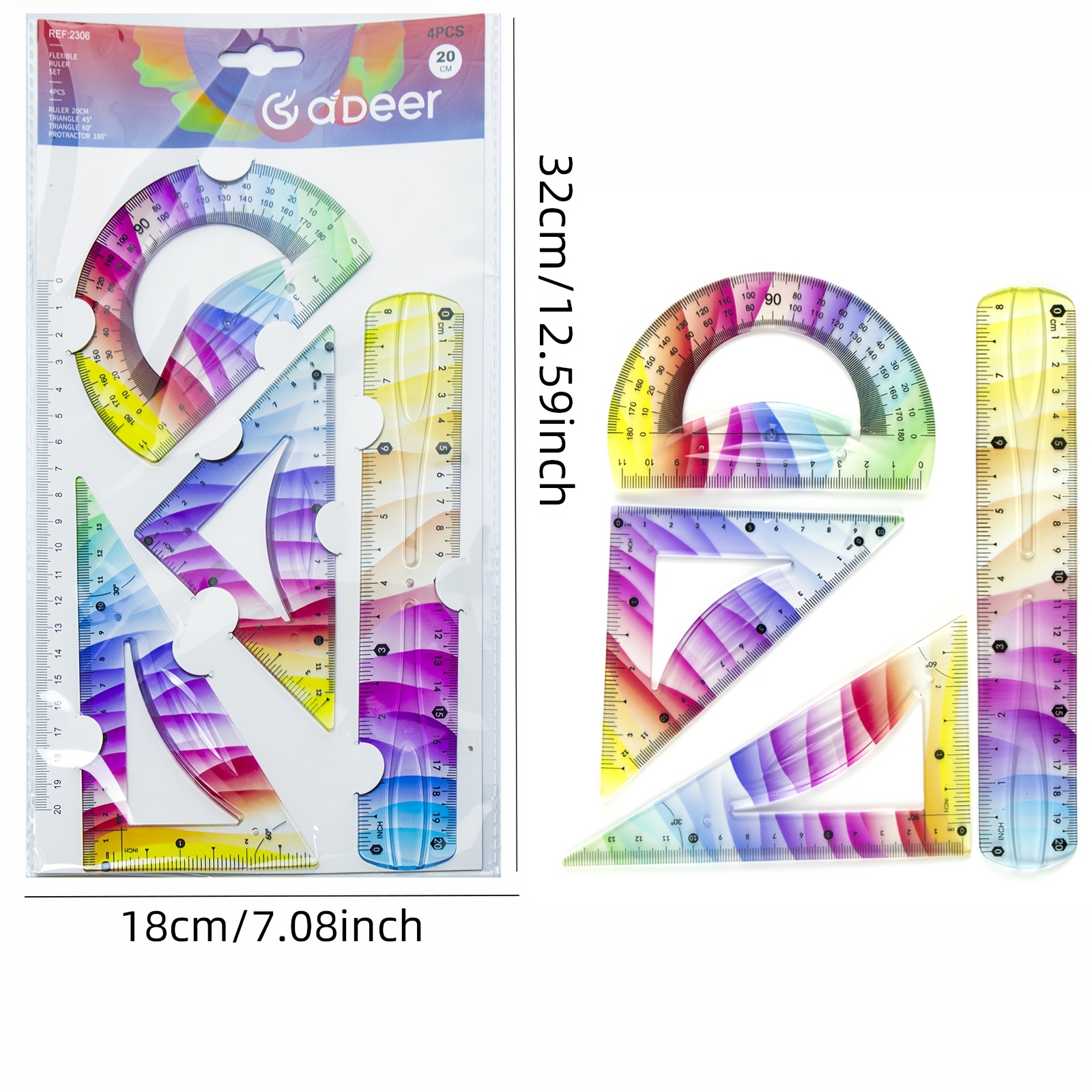 4pcs Colorful Soft Ruler Set - Flexible Geometry Rulers For Precise Measurements - Perfect For School, Office, And Craft Projects