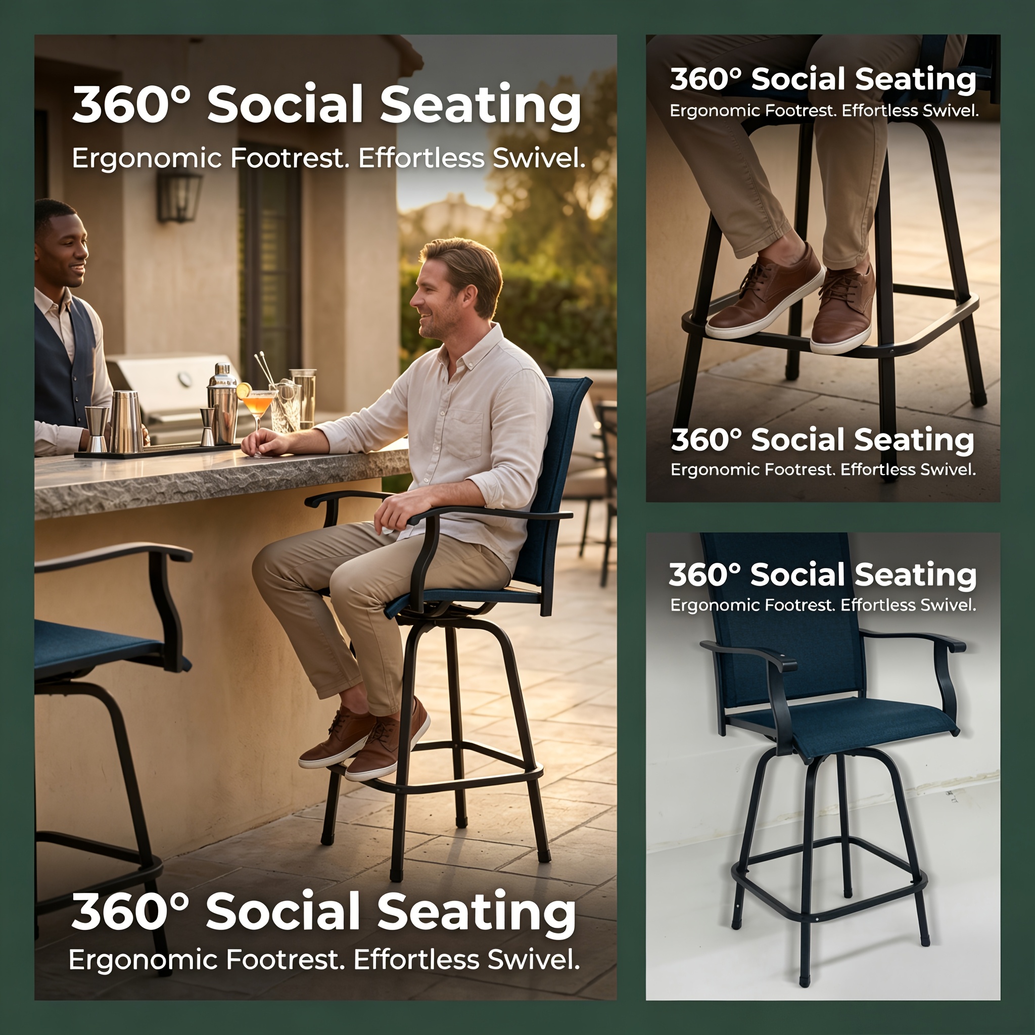 Outdoor High-Back Rotating Dining Chair (2pcs Set/ 4pcs Set, All-Weather 360° Rotating High-Backed Outdoor Patio Dining Chair, Forged Carbon Steel Fabric Patio Chair Set, Suitable for Patios, Lawns And Gardens (Blue/Black/Brown/Grey))