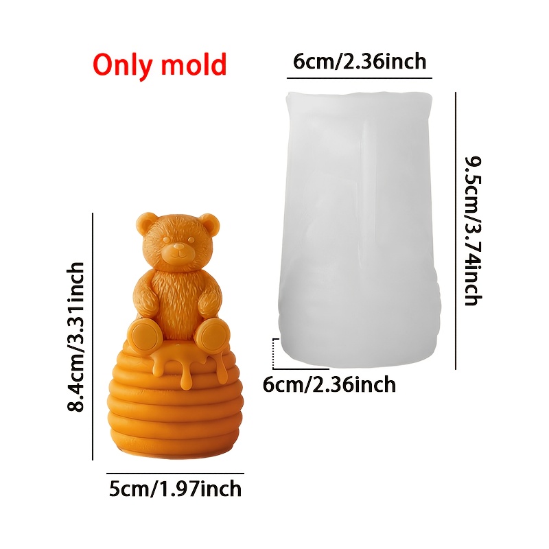TEMU Resin Silicone Mold - Honey Bear Jar Silicone Mold, Single Honeycomb Hug / Lying Jar Bear / Hugging Honey Jar / Sitting Cute Bear Candle Mold,