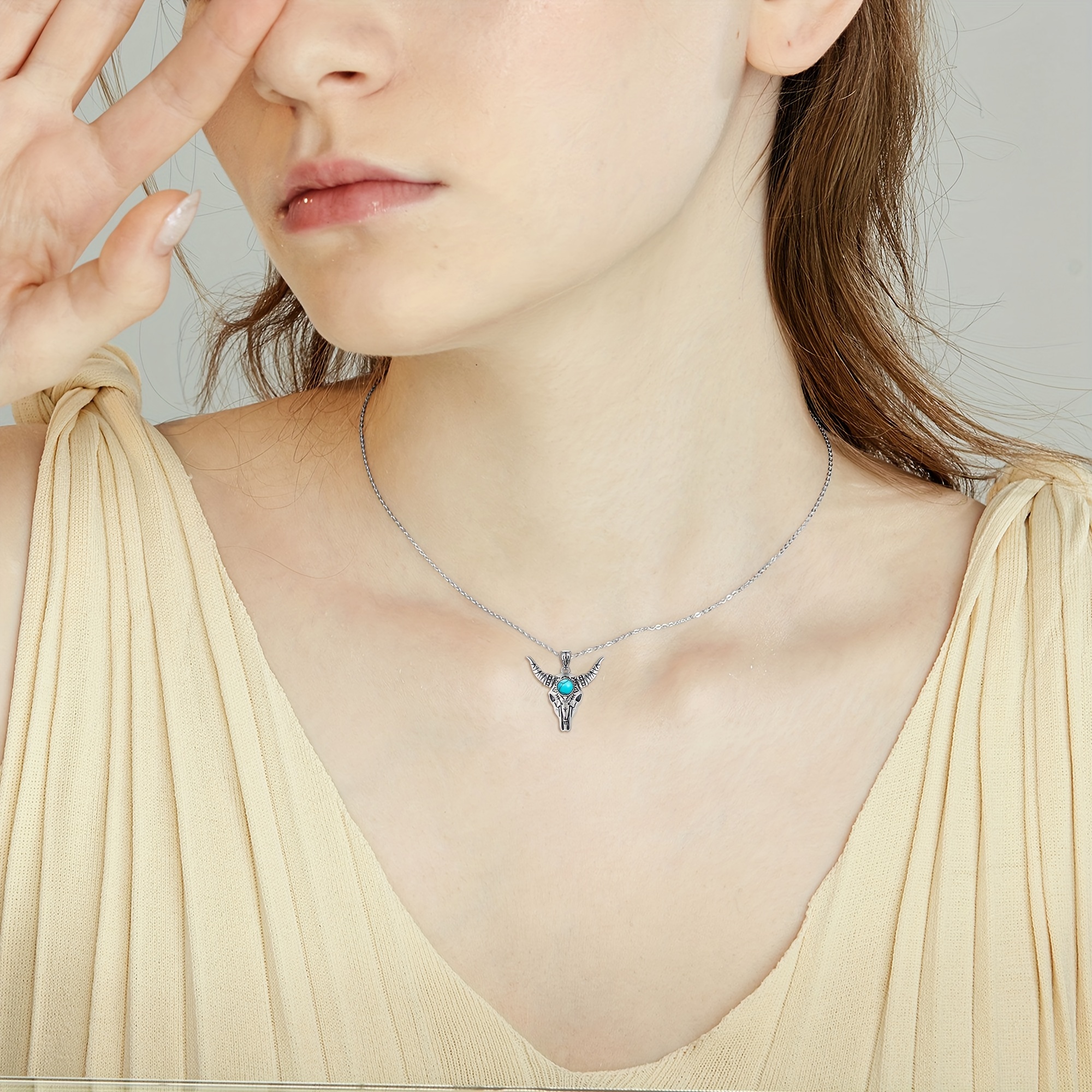 Bull Skull Necklace, 925 Sterling Silver Boho Pendant