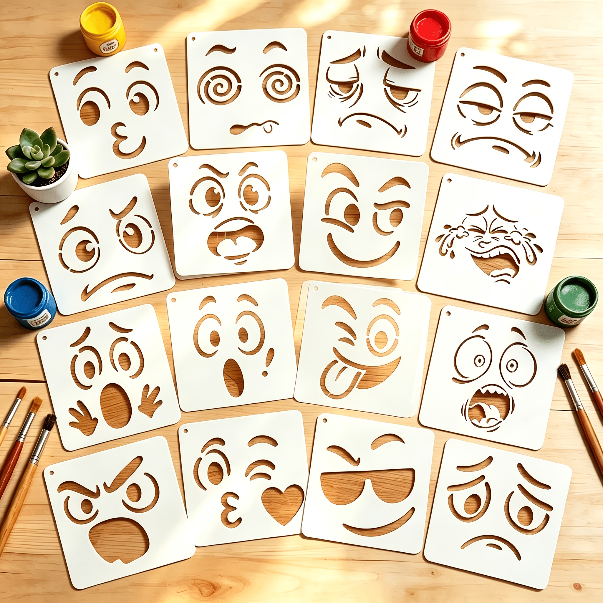 TEMU 16 Cute Cartoon Templates, Colorful Faces, Doll Facial Embroidery Templates, Washable Painting Templates, Reusable On Walls, Canvases, Textiles,