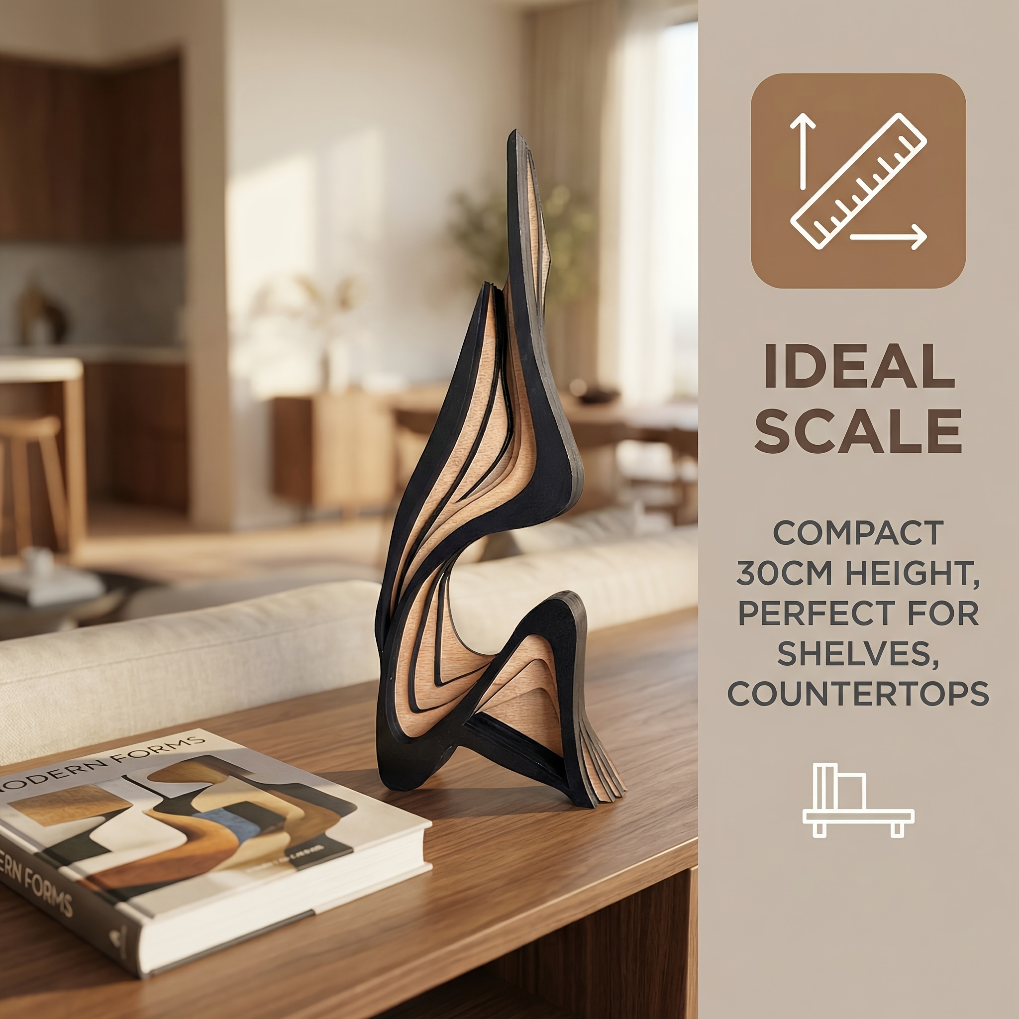 Modern Abstract Geometric Sculpture Statue - Minimalist Wood Statues, Elegant Indoor Decor for Living Room & Bookshelf, Wedding & Valentine's Gift Suitable for, Mothers, Fathers - Multi-Holiday Art (Valentine's, Mother's Day,)