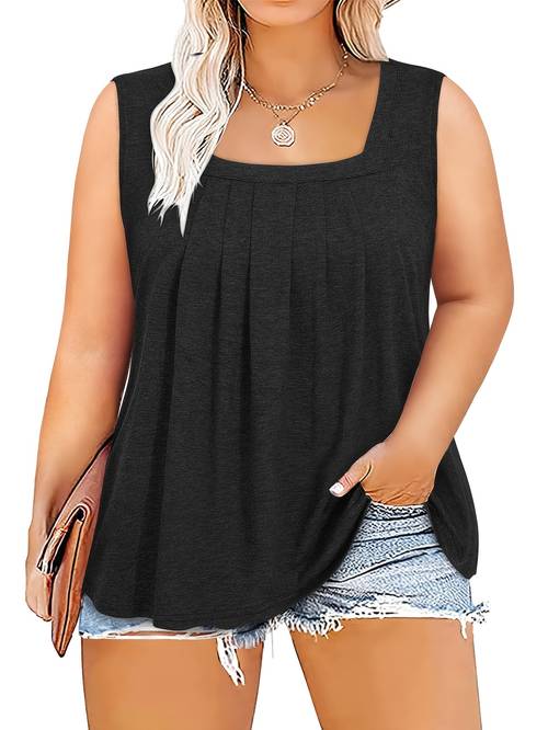 plus size womens short sleeve square neck tunic loose fit casual shirt with ruching detail rayon spandex polyester blend breathable stretchy for casual attire