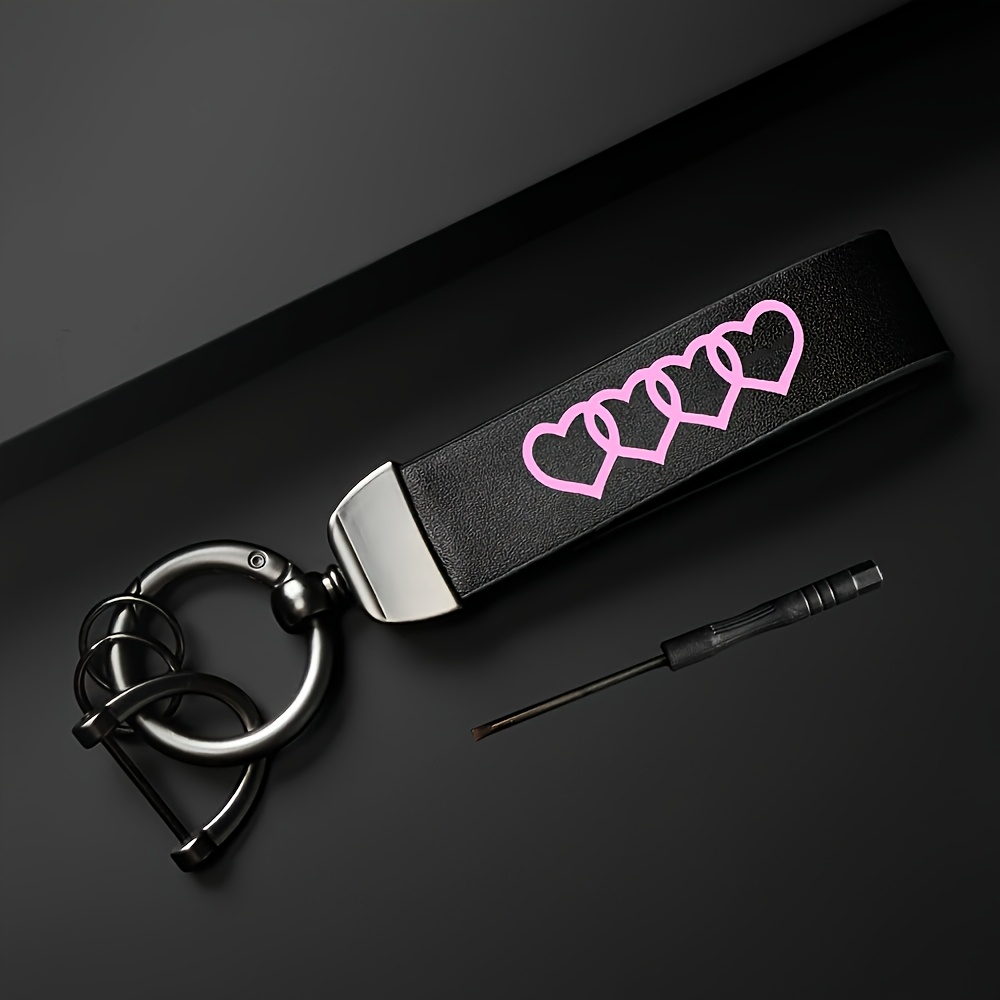 TEMU 1 Faux Leather Keychain - Durable Car Keychain - Home Office Decoration - Interior Additions - Chain Heart Pattern