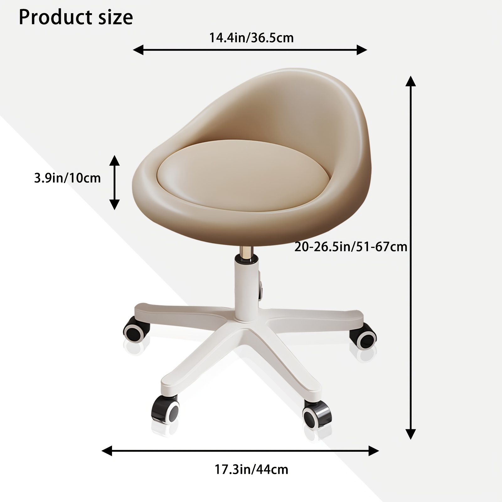Adjustable Rolling Stool with Backrest, 360° Swivel Salon Chair with Wheels, Vanity Stool for Spa, Tattoo, Massage, Office, And Makeup Height Adjustable And Comfortable