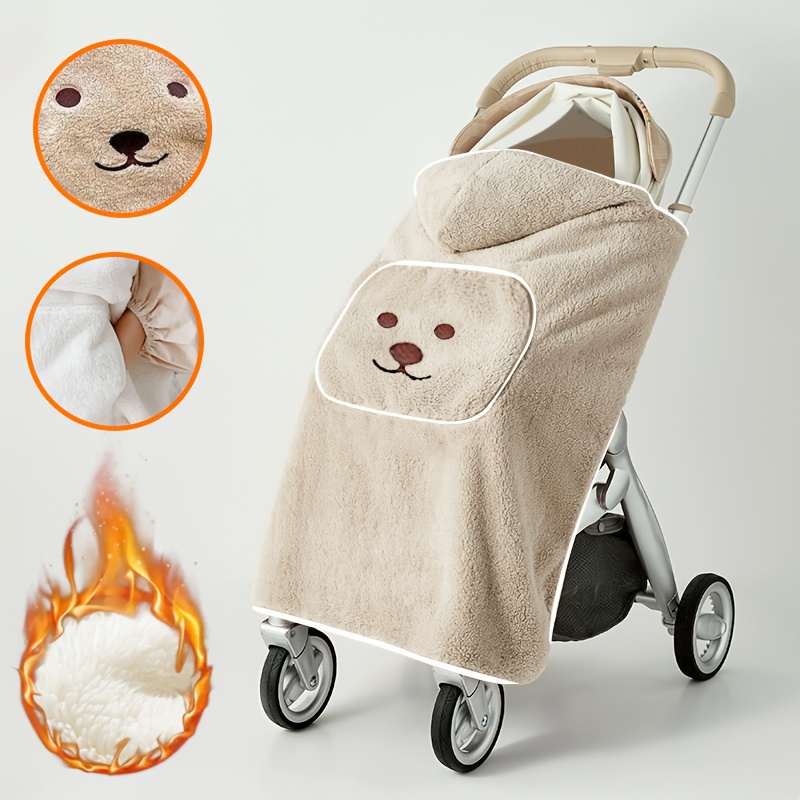 Image of 1pc Kids' Warm Plush Blanket With Cute Cartoon Design, Kangaroo Pocket - Fleece Winter Outdoor Shawl, Perfect Gift For Babies And Stroller Use