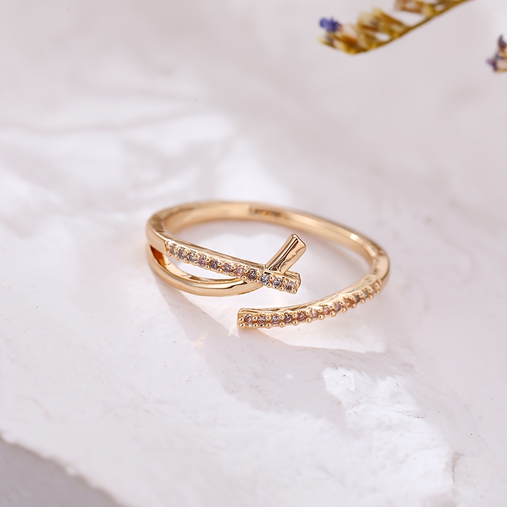 Image of Nooxian Women' Elegant Korean- Style Plated Ring - Adjustable Cross-opening Wedding, Anniversary & Festival Gift, Wearable For Daily Use & Music Festivals (compatible With )