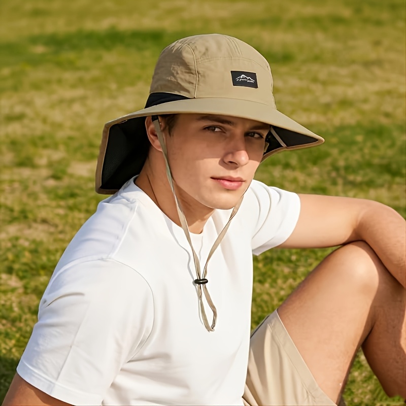 TEMU Chapeau et 2 coussinets anti-transpiration, large bord et couvre-cou, chapeau de soleil en polyester, tissu non extensible, lavable à , convient