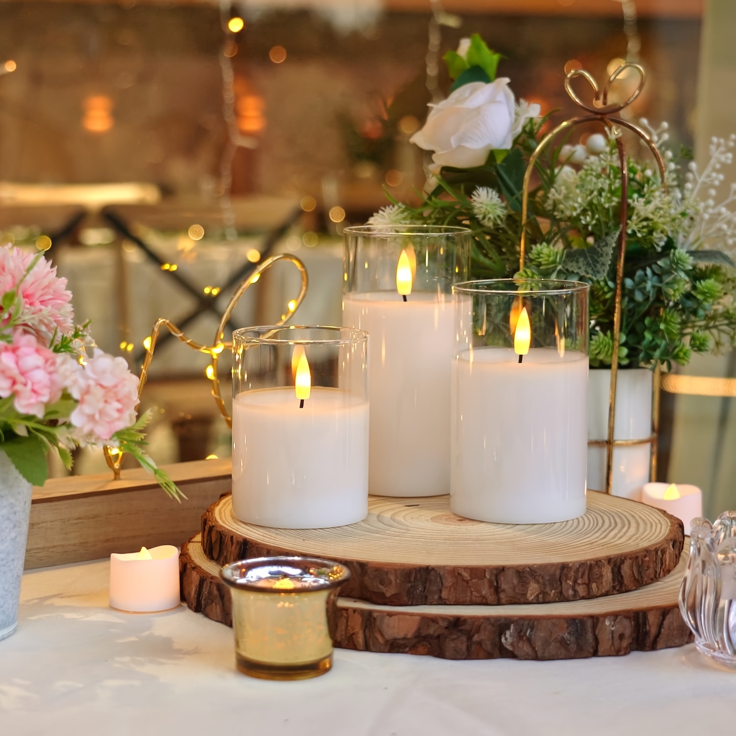 3-PACK Grijze Gouden Witte Elektronische Rookloze Kerstkaarsen met Afstandsbediening, Timer 2/4/6/8 Uur