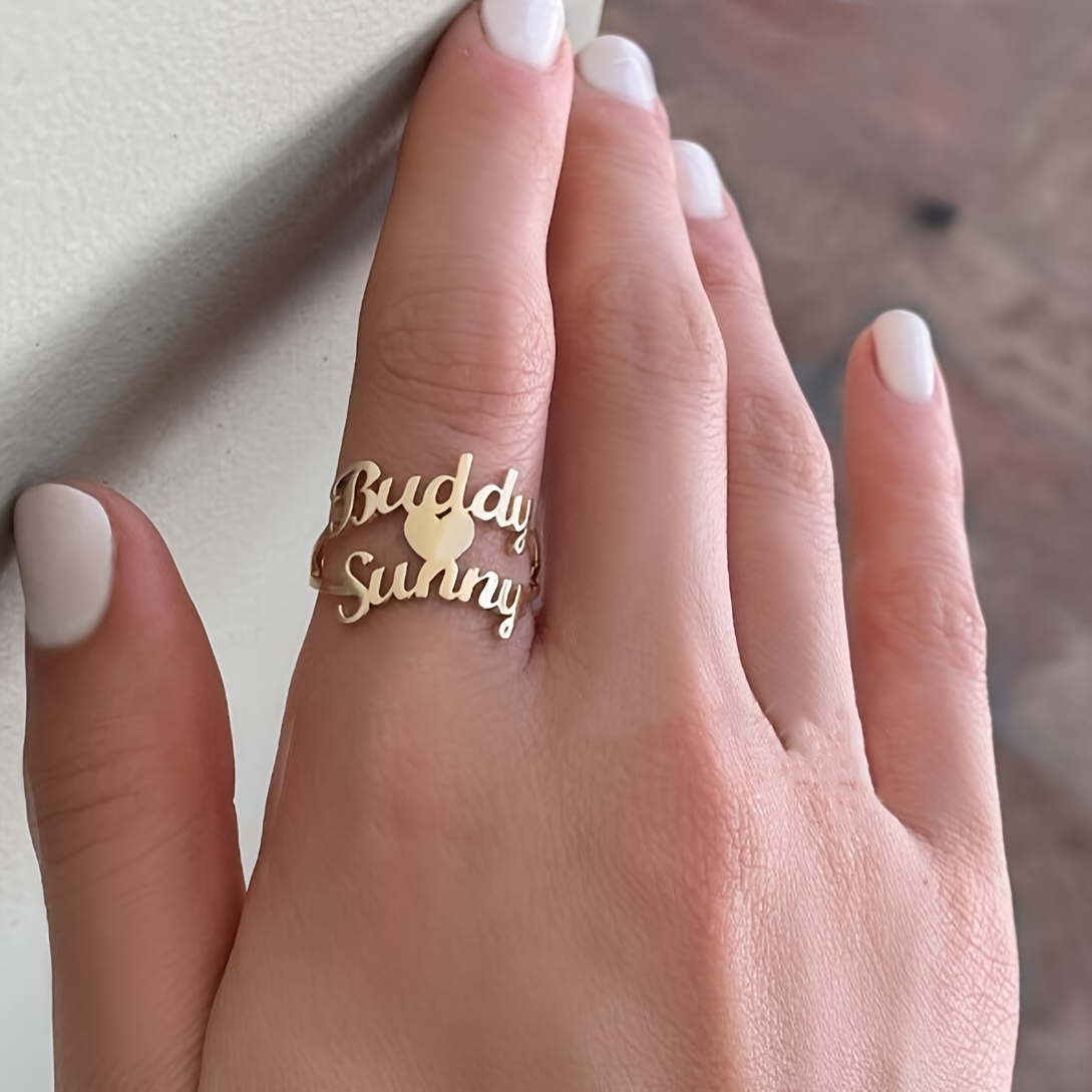 

Custom Heart Ring: Personalized Infinity Large Couple's Names Ring, Adjustable Open Wedding Ring, Women's Wedding Jewelry, English Language Only