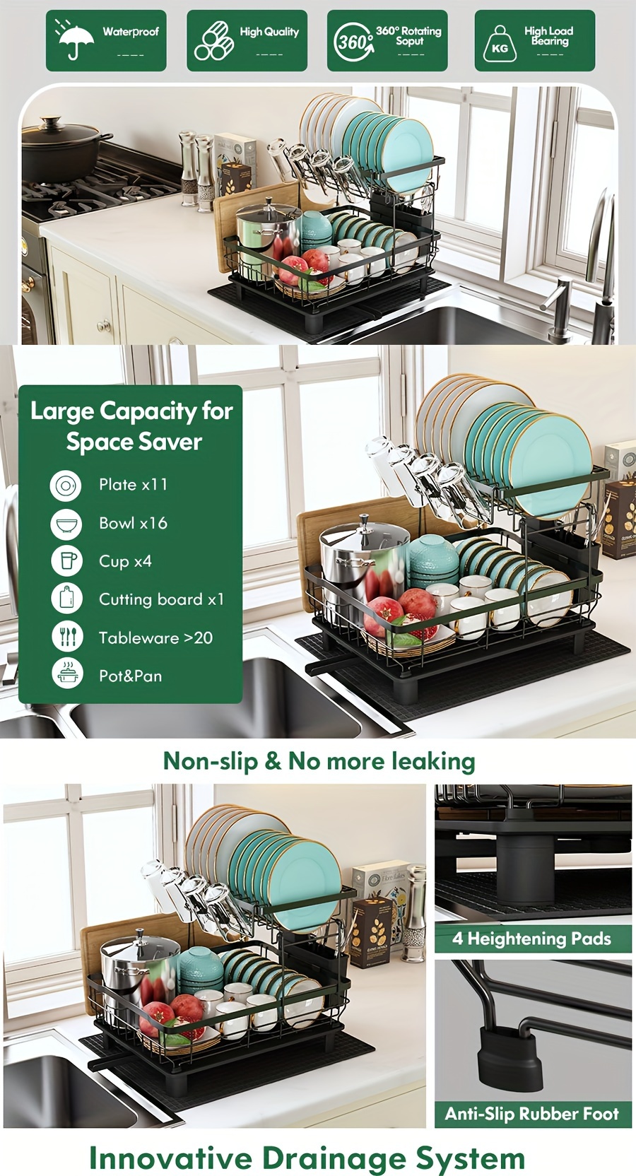 dish drying rack dish rack for kitchen counter large capacity dish drainer with cutlery holder kitchen organizer for dishes spoons and forks Product details 4