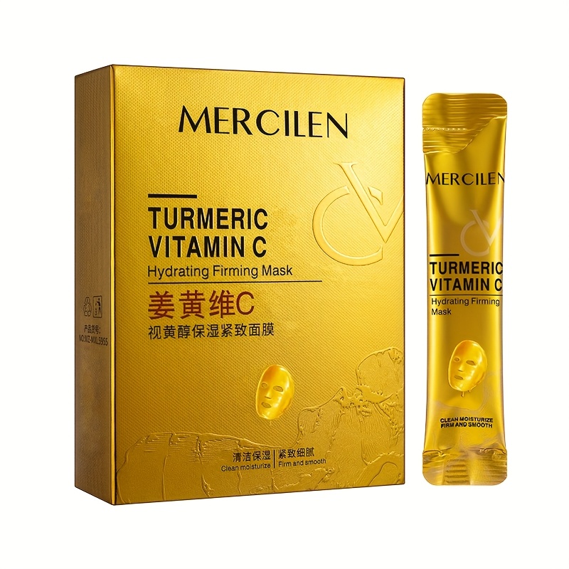 Image of Mercilen Turmeric Vitamin C Hydrating Firming Mask(/10pcs), Unisex-adult, Moisturizing, Alcohol-free, Suitable For Normal & , Plant-based Squalane, Skincare