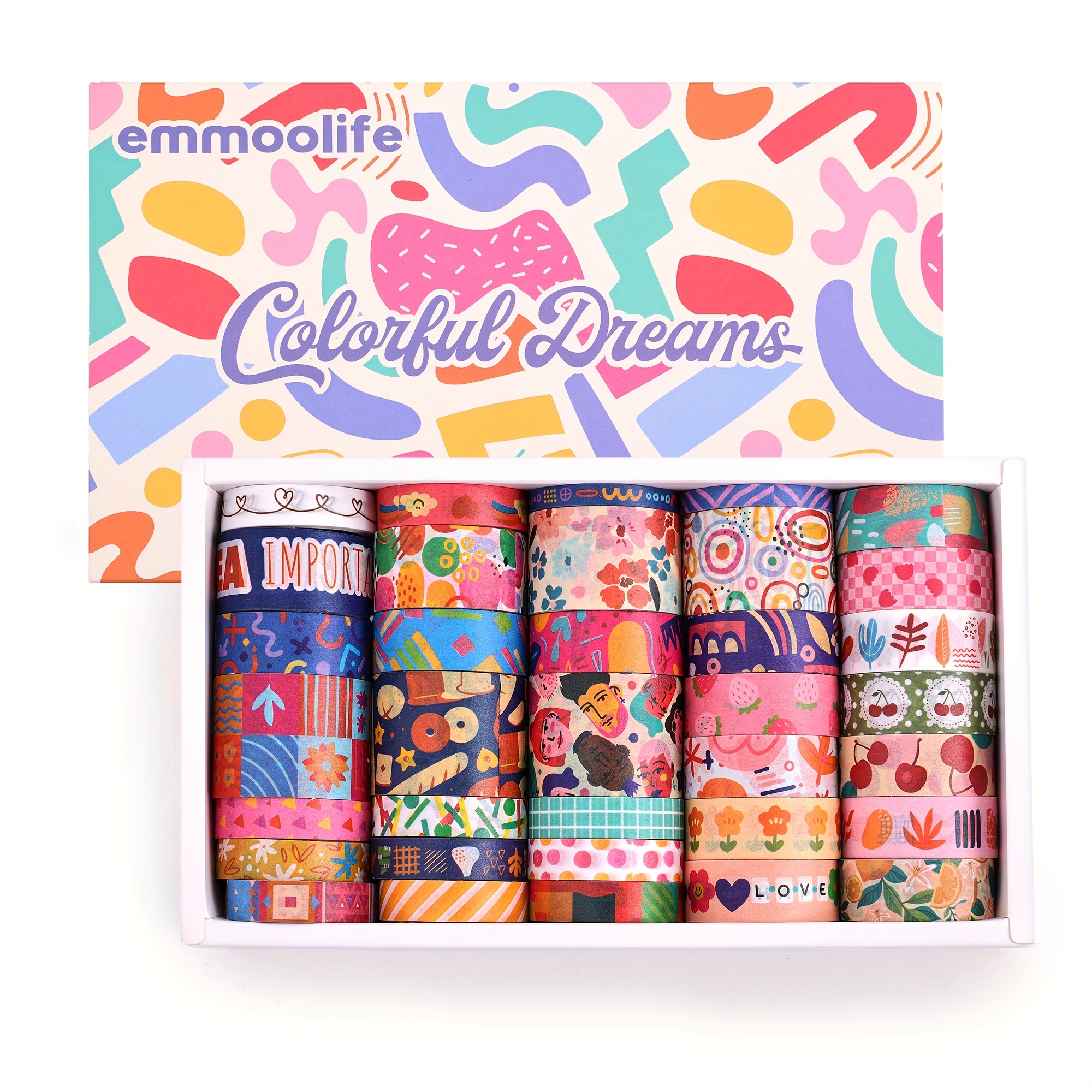 TEMU Ensemble de 35 rouleaux de ruban washi - Dessins floraux et colorés, imperméable, non , idéal pour le scrapbooking, le journaling et le