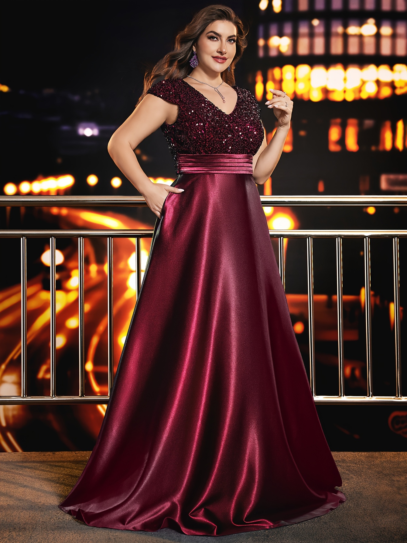 plus size formal dresses spring Ever-Pretty Plus Size High-Low Midi Satin Satin Dress with Pockets main image 0