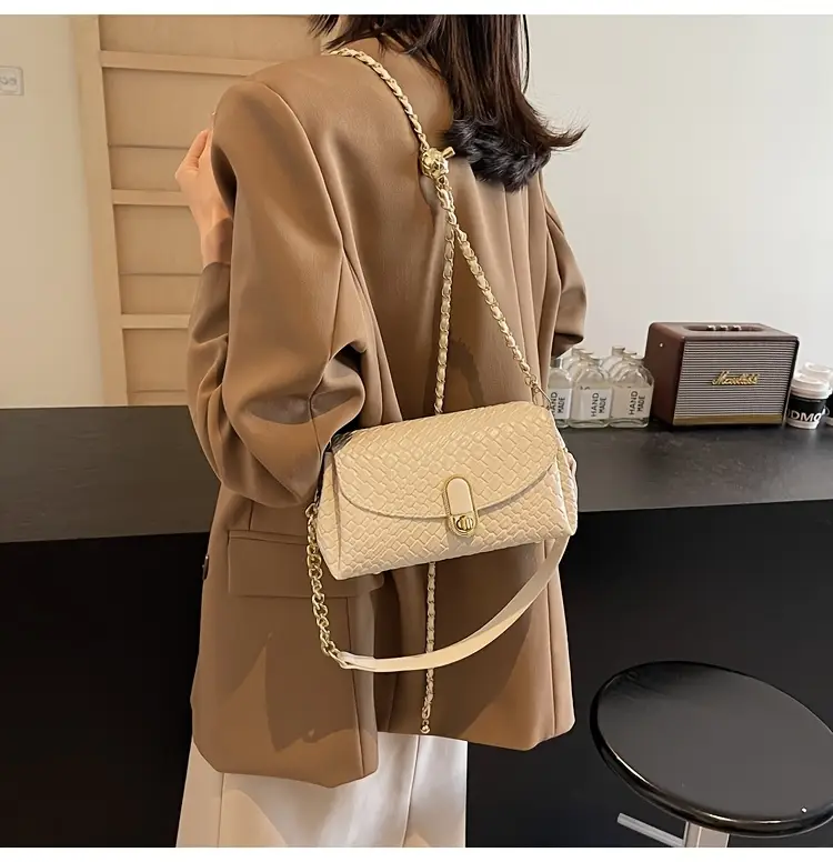 chic black woven crossbody bag for women versatile shoulder bag with detachable strap zip closure hardware casual or formal outfits Product details 9