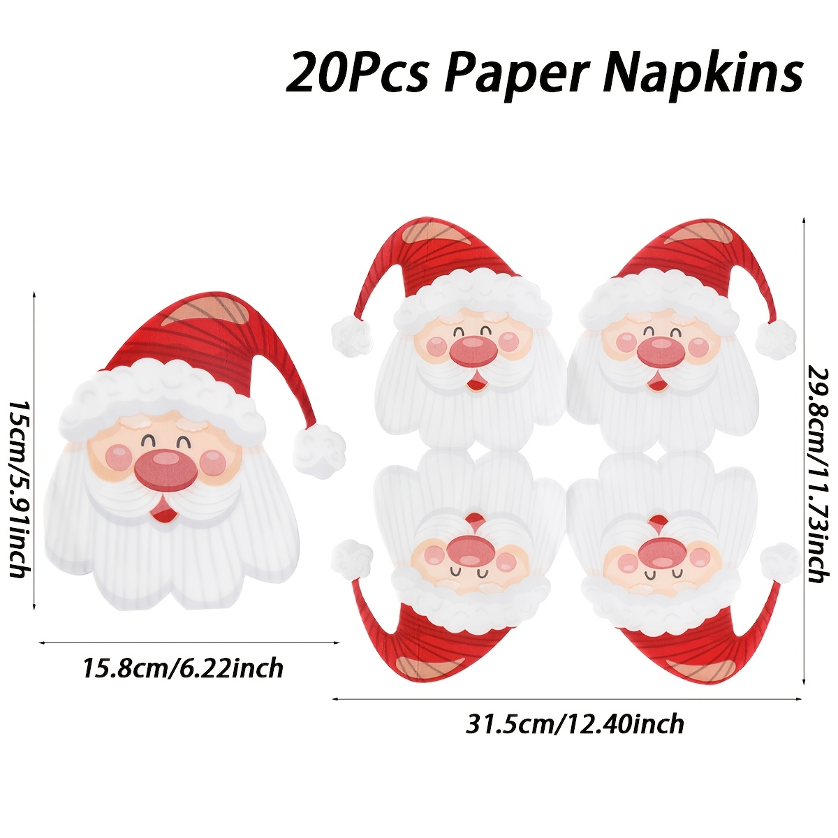 TEMU Lot de 20 serviettes en papier de Noël, serviettes en papier de tête du Père Noël de dessin animé, décoration , cadeaux de Noël, fournitures de