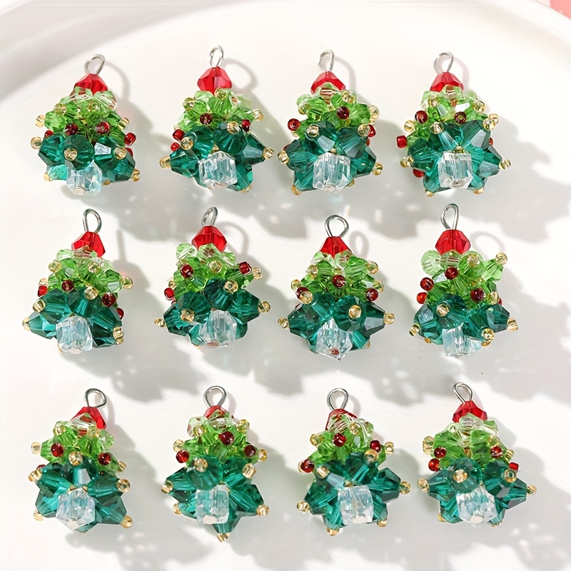 

Christmas Tree Pendant Charms Set Of 3, Green Glass Bead Ornaments, Making Supplies For Earrings/bracelets, Luxurious , No Mosaic Material - Themed Craft Kit