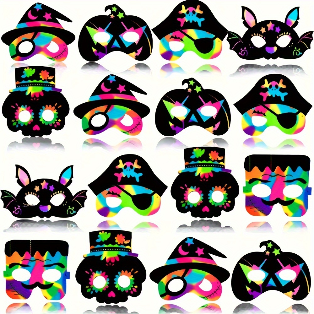 

24 Pcs Diy Scratch Art Masks Kit - Create Festive Rainbow Masks With 24 Wooden Styluses & 24 Ribbons, Perfect For Classroom, Home, Dress-up, Mardi Gras, Parties, And Gifts