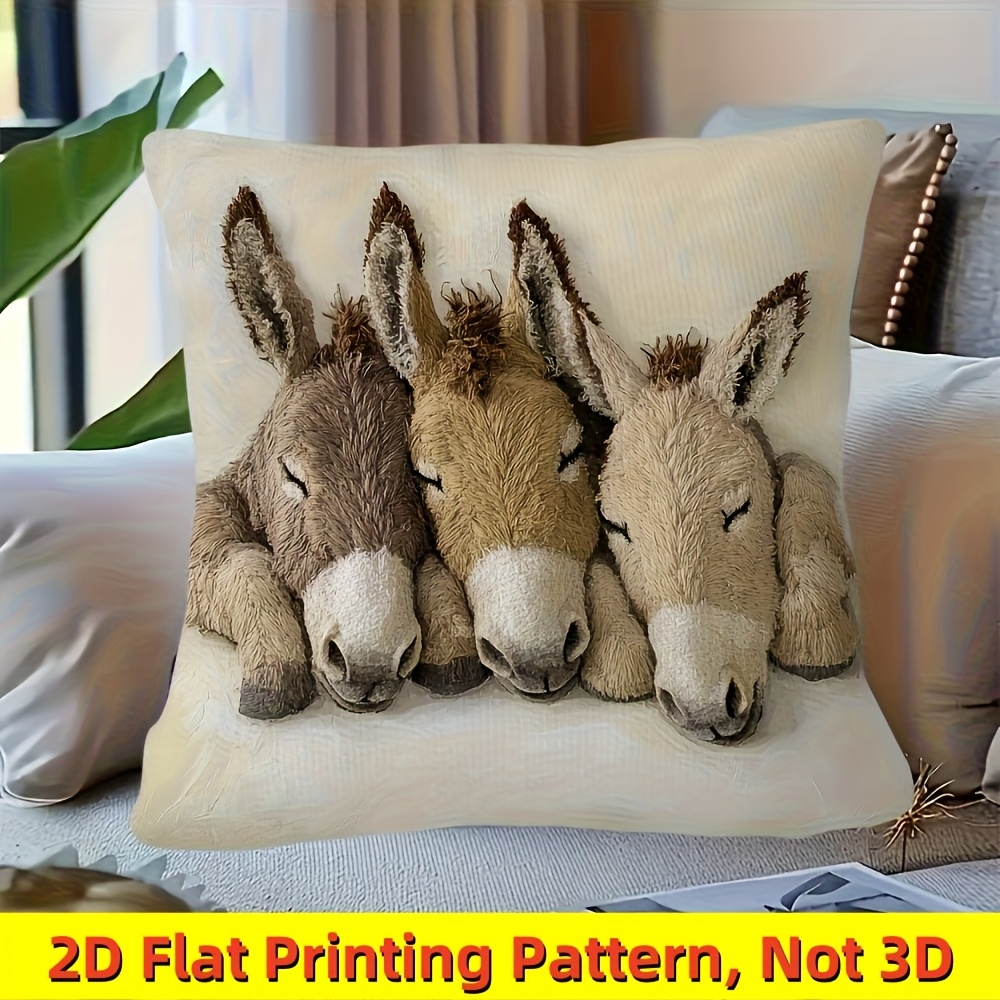 TEMU 2d Flat, 1pc Cute Sleeping Donkey Design Pillowcase, Polyester, Single-sided Print, Perfect For Sofas And Home Decor, Animal Design | Textured