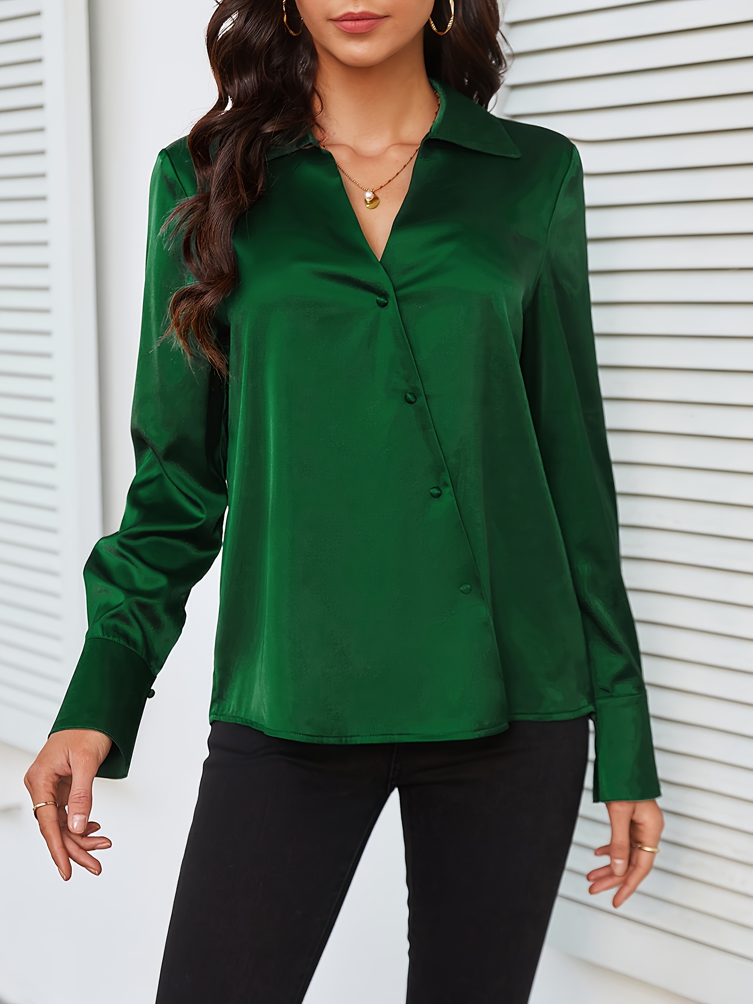 elegante satin bluse damen v ausschnitt asymmetrischer saum Temu