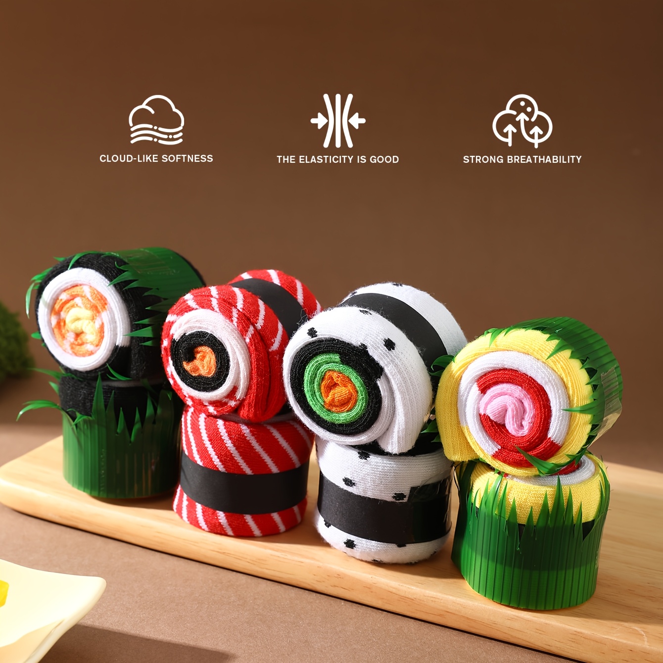 4 Pares de Meias de Valor para Presente de Cintura Média, Design Criativo Unissex Macio e Confortável com Tema de Sushi, Perfeito para Aniversários/Halloween/Ação de Graças/Natal/Reuniões Familiares/Festas de Namoro/Eventos de Festa, Roupa Casual, Uso em Todas as Estações, Ideal para Viagens de Férias/Expedições ao Ginásio, Meias Atléticas Tendências de Outono/Inverno 2025, Meia de Sushi, Meia para Homens, Meia para Homens de Boa Qualidade