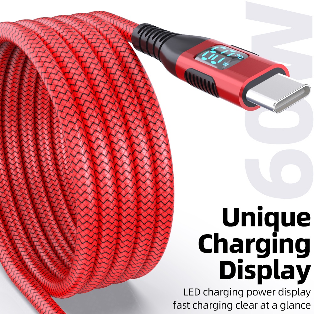 Charging Cable With A Output Of 60w, Featuring Usb-a To Type C And Display. This Fast Charging Cable Is Compatible With , Honor, Xiaomi Devices