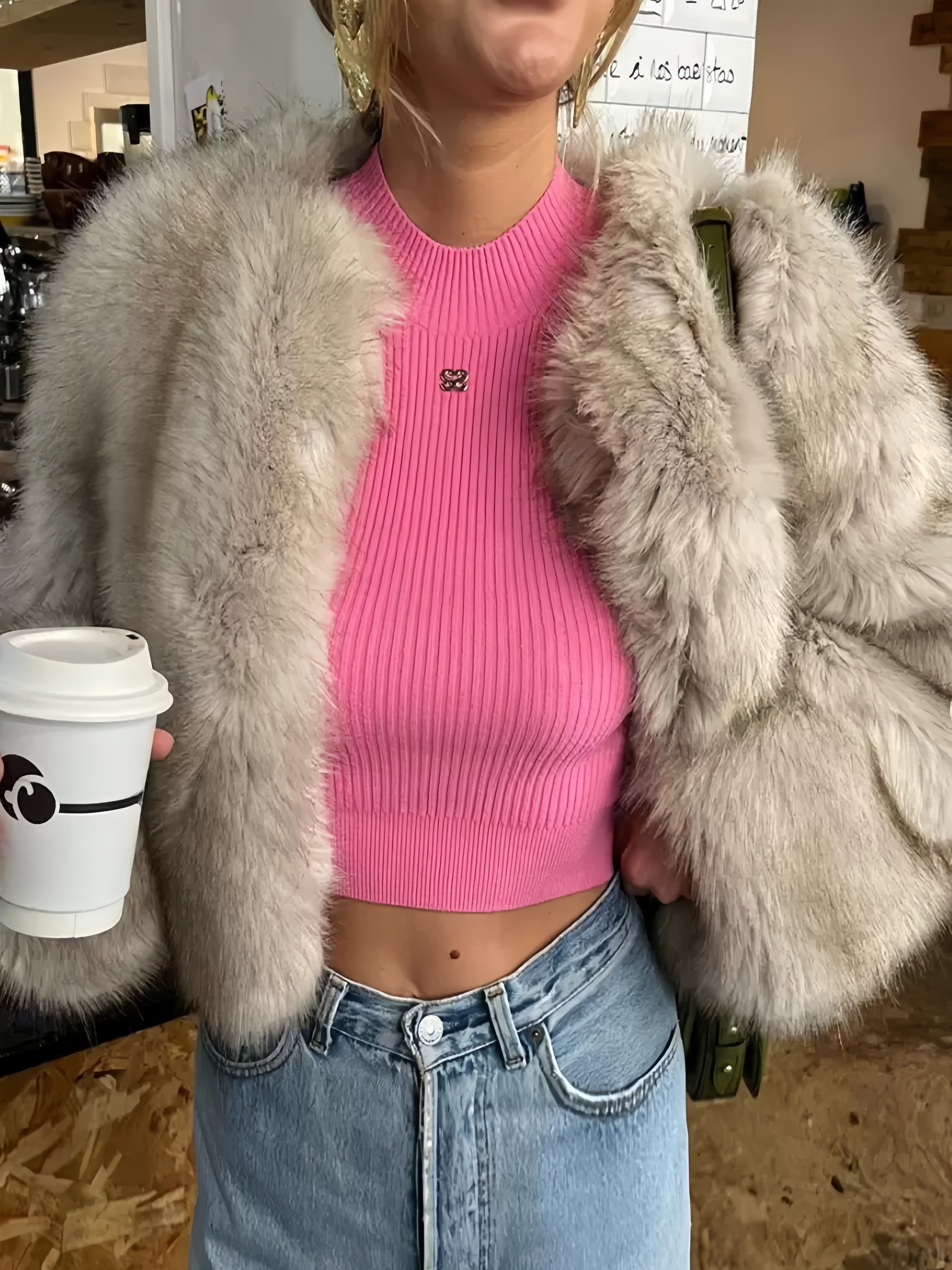 PINK THEREDTHREAD S FUR JACKET SHORT ASOS LUXE fitted short