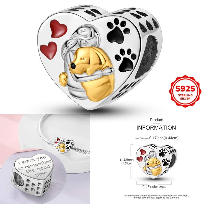 

Elegant Dog Charm - 925 Sterling Silver Heart With Paw Print & Golden , Fits 4mm Snake Chain Bracelets & Necklaces - Perfect Gift For Pet Enthusiasts