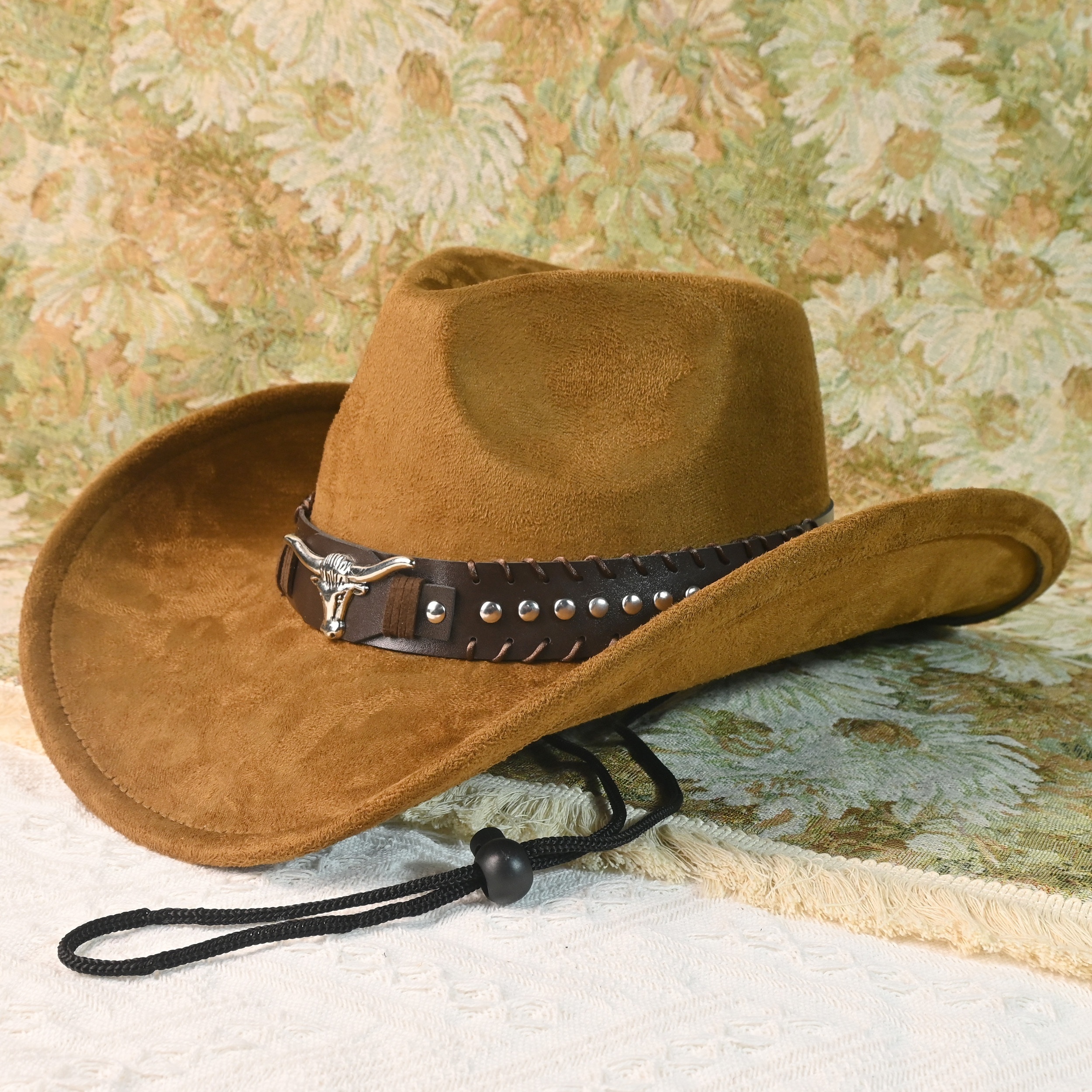 

Western Cowboy Hat With Decor, Classic Felt For , Large Outdoor Sun Protection Cap, Vintage Jazz Hat For Festivals And Parties