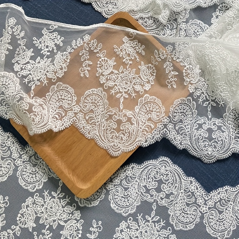 TEMU 1 Taille Largeur de Dentelle 14,5 cm Voile de Mariée en Brodée Base de Robe Accessoires DIY Vêtements