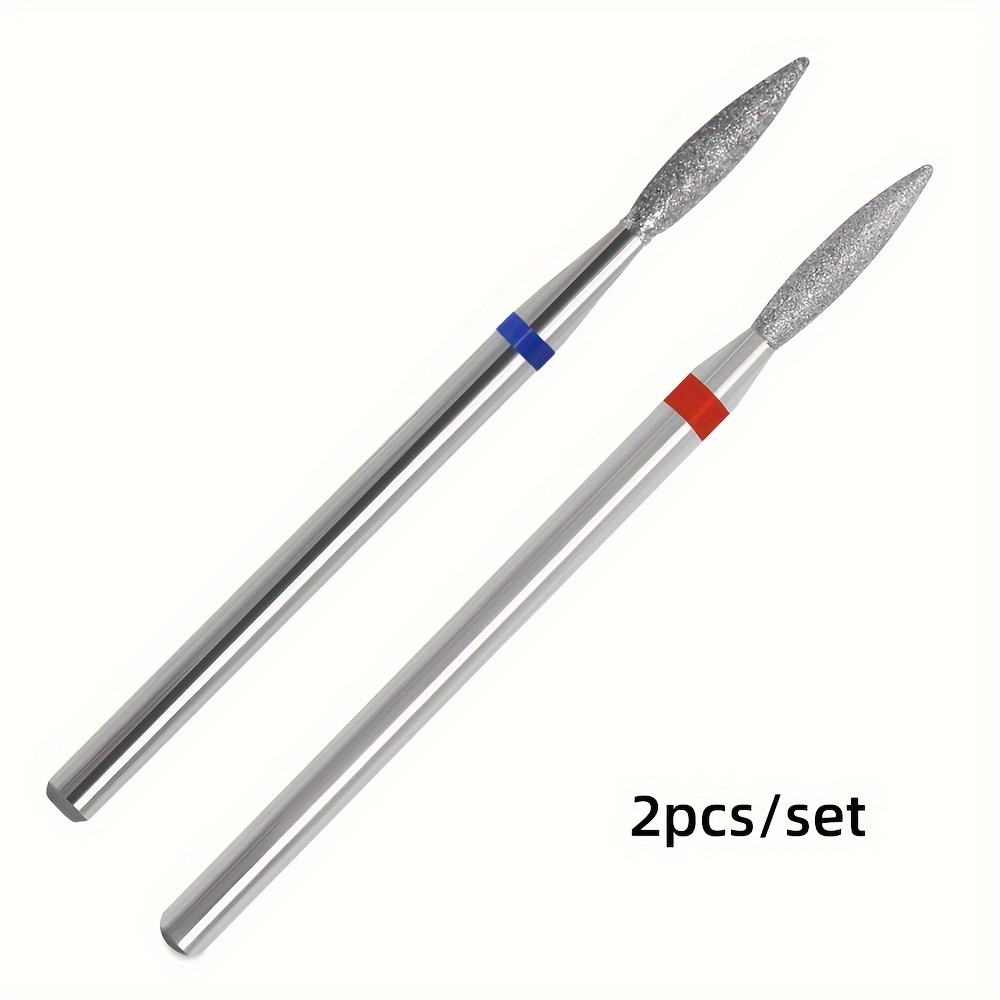 2pcs Cuticle Nail Drill Bit With Case For Manicure And Pedicure, Electric File Bits, Diamond , Flame (drop), Non Painful For Nail (medium & Fine)