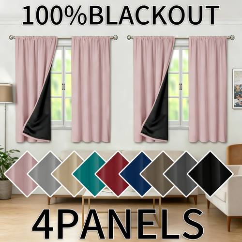 4 panel blackout curtains for indoor use featuring solid color polyester lining made from completely light blocking curtain with rod pocket suitable for