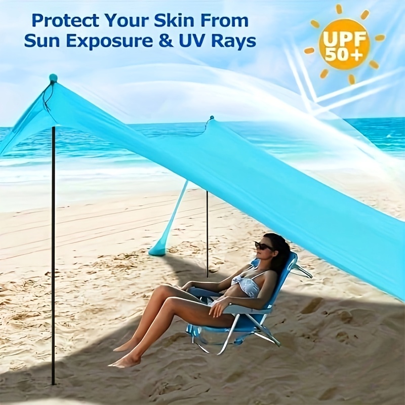 Camping Beach Tent with Awning and Iron Pole Support