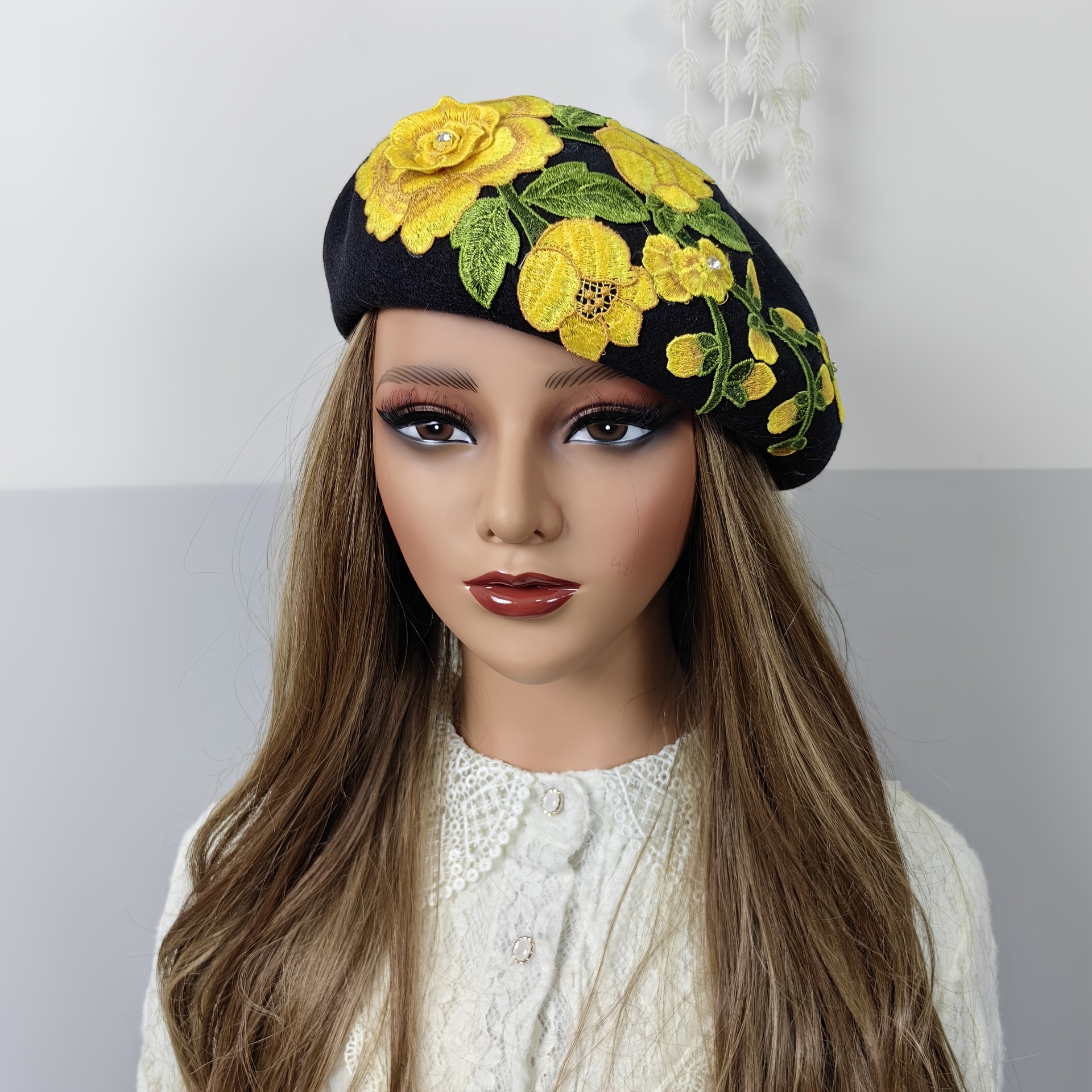 1pc womens 100 wool beret hat hand embroidered floral - Temu  display picture 3
