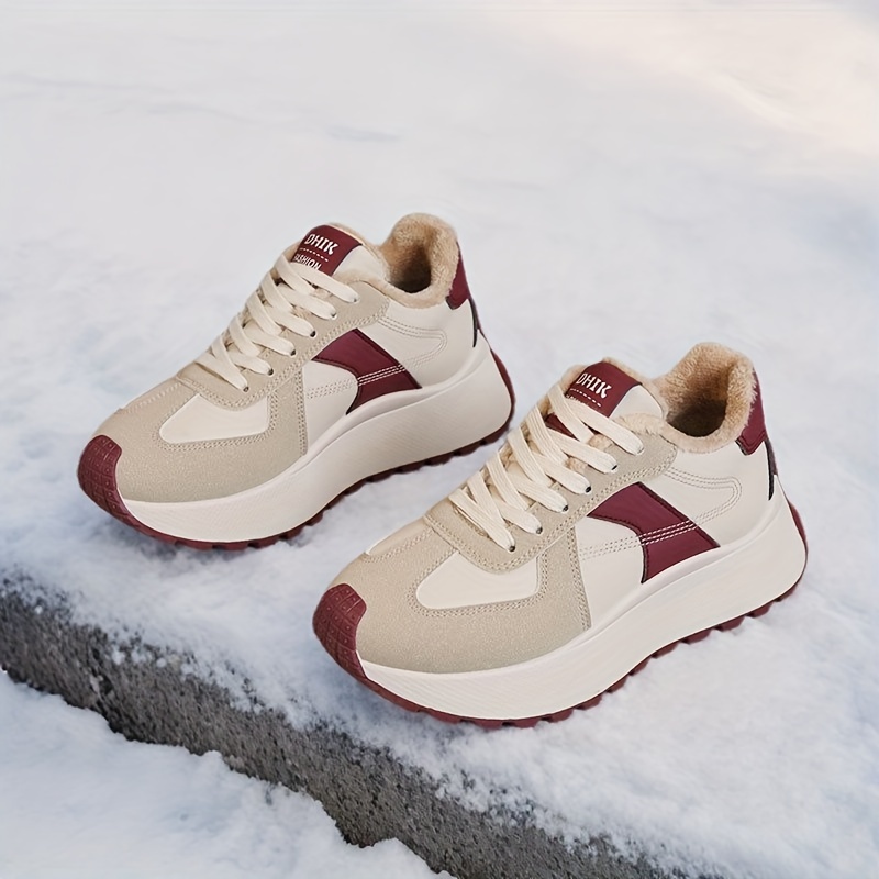 winter womens plush lined warm boots high quality pu upper comfortable fabric insole   thick soled road running shoes 2