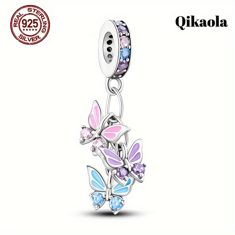 

S925 Sterling Silver Pink Butterfly Flower Bead Women's Fashion Pendant Suitable For Pandora Original Bracelet Diy Women's Jewelry Birthday Engagement Gift 2024 New Silver Weight 3g